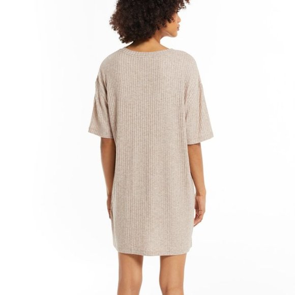 Z Supply Denny Rib Dress Heather Latte Tan Small - Picture 3 of 6